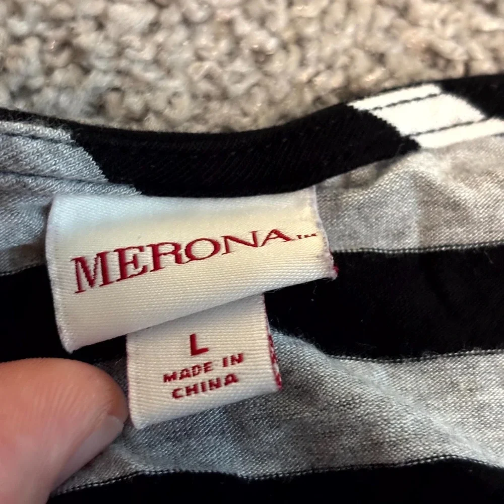 Merona Maxi Dress Womens Large Gray Black Striped Sleeveless Stretch Casual L - Picture 5 of 7